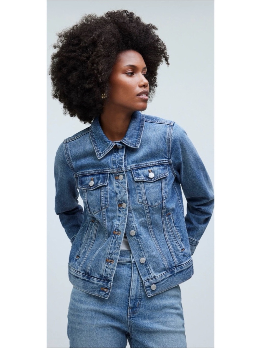 Madewell Women's Sz Medium Classic Blue Denim Jacket Casual Basic Pockets Cotton